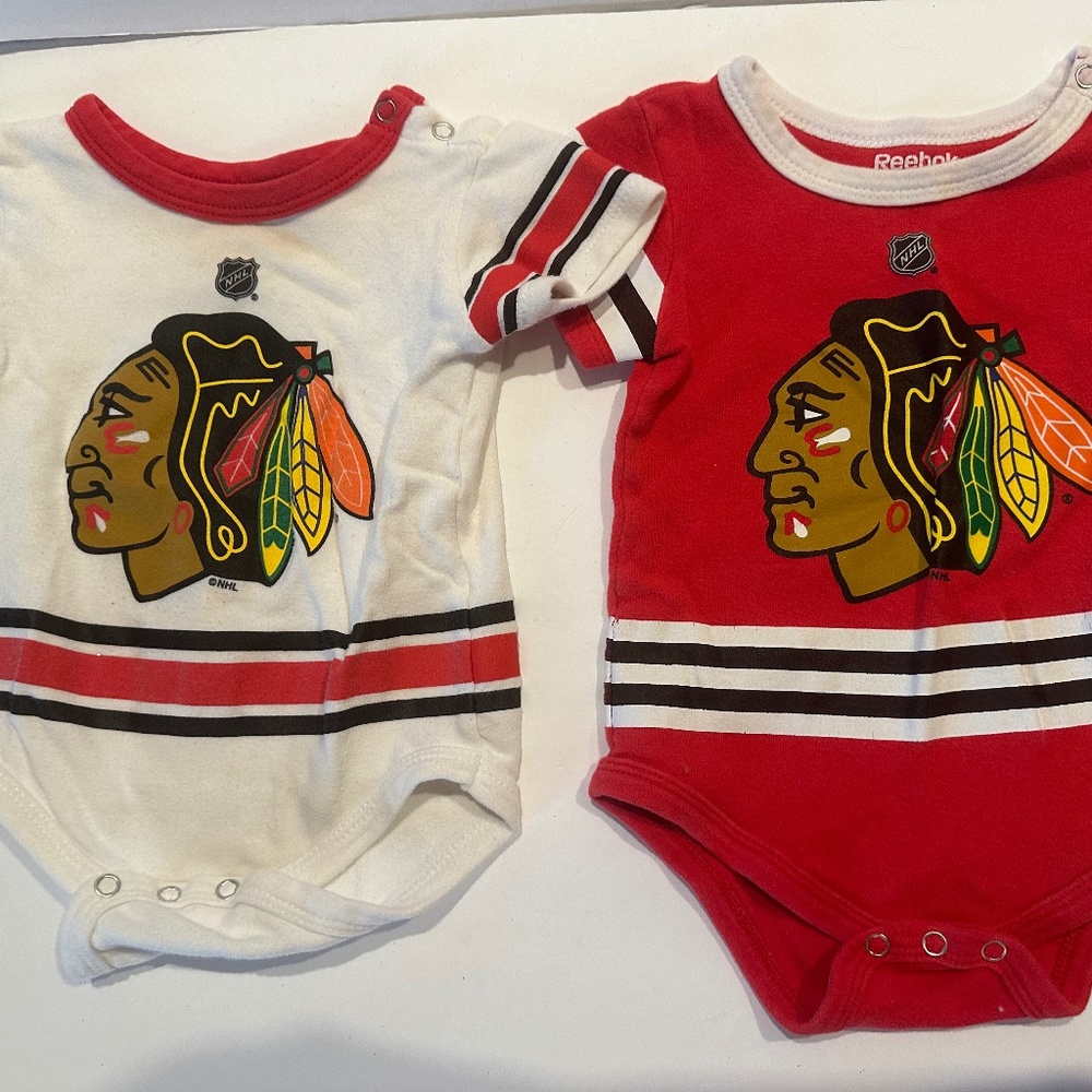 Set of 2 Reebok Chicago Blackhawks Onesies. 6-9 mos
